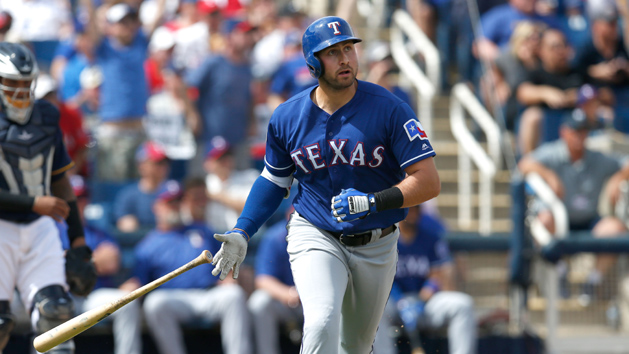 Mar 11, 2016; Phoenix, AZ, USA; Texas Rangers left fielder Joey Gallo (13) in the first inning during a spring training game against the Milwaukee Brewers at Maryvale Baseball Park. Mandatory Credit: Rick Scuteri-USA TODAY Sports