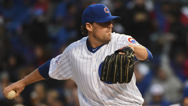 Apr 13, 2016; Chicago, IL, USA; Chicago Cubs starting pitcher John Lackey (41) delivers in the first inning against the Cincinnati Reds at Wrigley Field. Photo Credit: Matt Marton-USA TODAY Sports