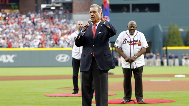 Apr 14, 2017; Atlanta, GA, USA; Atlanta Braves president John Schuerholz during the pregame ceremony prior to the first MLB game at SunTrust Park. Photo Credit: Brett Davis-USA TODAY Sports