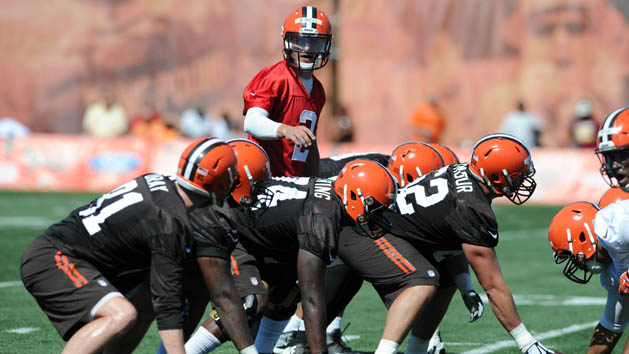 Jul 30, 2015; Berea, OH, USA; Cleveland Browns quarterback Johnny Manziel (2) runs a play during training camp at the Cleveland Browns practice facility. Ken Blaze-USA TODAY Sports