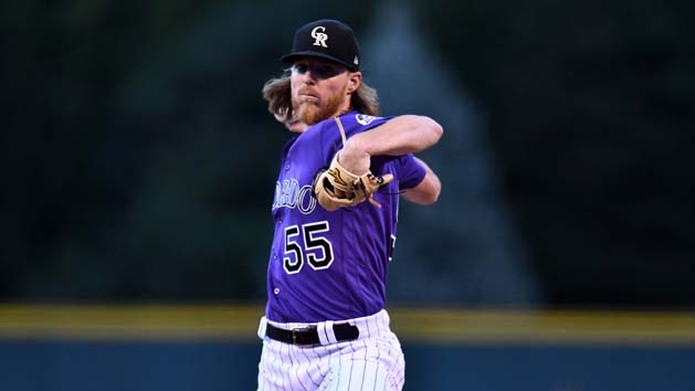 Sep 12, 2018; Denver, CO, USA; Colorado Rockies starting pitcher Jon Gray (55) delivers a pitch in the first inning against the Arizona Diamondbacks at Coors Field. Photo Credit: Ron Chenoy-USA TODAY Sports