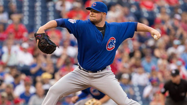 Jun 6, 2016; Philadelphia, PA, USA; Chicago Cubs starting pitcher Jon Lester (34) pitches during the first inning against the Philadelphia Phillies at Citizens Bank Park. Photo Credit: Bill Streicher-USA TODAY Sports
