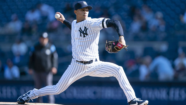 Apr 3, 2019; Bronx, NY, USA; New York Yankees pitcher Jonathan Loaisiga delivers a pitch during the first inning against the Detroit Tigers at Yankee Stadium. Photo Credit: Gregory J. Fisher-USA TODAY Sports