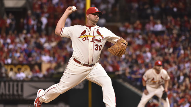 Oct 10, 2015; St. Louis, MO, USA; St. Louis Cardinals relief pitcher Jonathan Broxton (30) delivers a pitch during the ninth inning in game two of the NLDS against the Chicago Cubs at Busch Stadium. Mandatory Credit: Jasen Vinlove-USA TODAY Sports