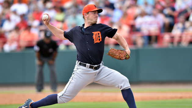 Mar 5, 2016; Melbourne, FL, USA; Detroit Tigers starting pitcher Jordan Zimmermann (27) throws against the Washington Nationals during a spring training game at Space Coast Stadium. Mandatory Credit: Steve Mitchell-USA TODAY Sports