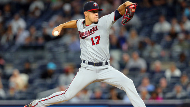Sep 19, 2017; Bronx, NY, USA; Minnesota Twins starting pitcher Jose Berrios (17) pitches against the New York Yankees during the first inning at Yankee Stadium. Photo Credit: Brad Penner-USA TODAY Sports