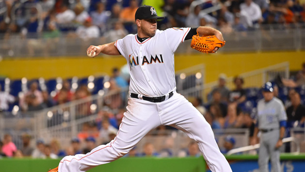 Aug 24, 2016; Miami, FL, USA; Miami Marlins starting pitcher Jose Fernandez (16) delivers pitch in the game against the Kansas City Royals at Marlins Park. Photo Credit: Jasen Vinlove-USA TODAY Sports
