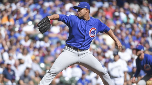 Sep 24, 2017; Milwaukee, WI, USA; Chicago Cubs pitcher Jose Quintana (62) throws a pitch in the first inning against the Milwaukee Brewers at Miller Park. Photo Credit: Benny Sieu-USA TODAY Sports