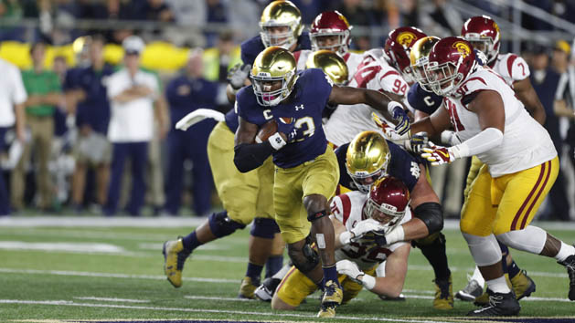 Stopping Josh Adams will be critical for Miami's defense against Notre Dame. Photo Credit: Brian Spurlock-USA TODAY Sports