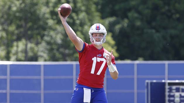 Jun 12, 2018; Orchard Park, NY, USA; Buffalo Bills quarterback Josh Allen (17) throws a pass during minicamp at the ADPRO Sports Fieldhouse. Photo Credit: Timothy T. Ludwig-USA TODAY Sports