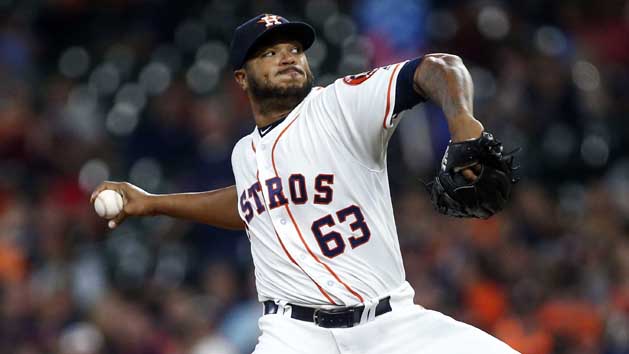 Sep 18, 2018; Houston, TX, USA; Houston Astros starting pitcher Josh James (63) delivers a pitch during the first inning against the Seattle Mariners at Minute Maid Park. Photo Credit: Troy Taormina-USA TODAY Sports
