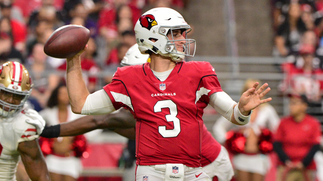 Oct 28, 2018; Glendale, AZ, USA; Arizona Cardinals quarterback Josh Rosen (3) throws and interception during the first half against the San Francisco 49ers at State Farm Stadium. Photo Credit: Matt Kartozian-USA TODAY Sports