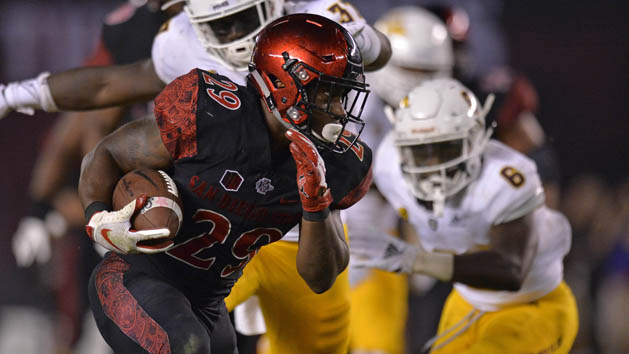 Sep 15, 2018; San Diego, CA, USA; San Diego State Aztecs running back Juwan Washington (29) runs the ball during the third quarter against the Arizona State Sun Devils at SDCCU Stadium. Photo Credit: Jake Roth-USA TODAY Sports
