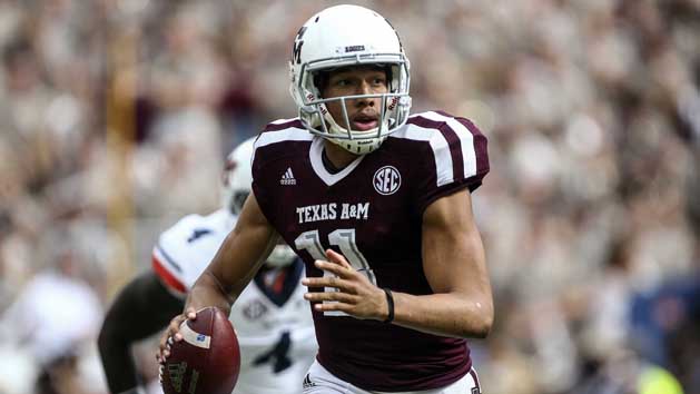 Nov 4, 2017; College Station, TX, USA; Texas A&M Aggies quarterback Kellen Mond (11) runs with the ball during the first quarter against the Auburn Tigers at Kyle Field. Photo Credit: Troy Taormina-USA TODAY Sports