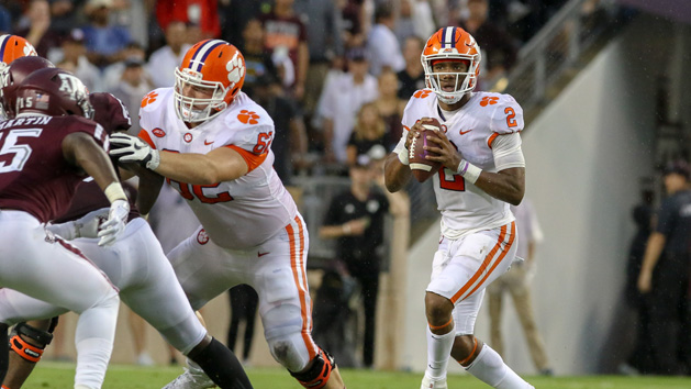 Sep 8, 2018; College Station, TX, USA; Clemson Tigers quarterback Kelly Bryant (2) drops back to pass during the game against the Texas A&M Aggies at Kyle Field. Photo Credit: John Glaser-USA TODAY Sports