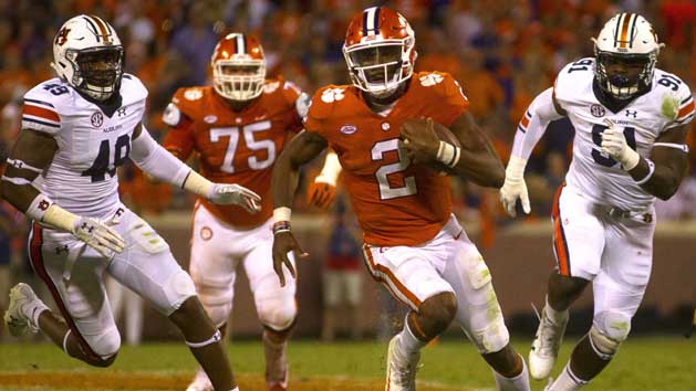 Sep 9, 2017; Clemson, SC, USA; Clemson Tigers quarterback Kelly Bryant (2) carries the ball during the second half against the Auburn Tigers at Clemson Memorial Stadium. Clemson won 14-6. Photo Credit: Joshua S. Kelly-USA TODAY Sports