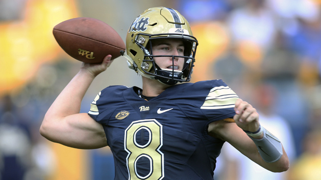 Sep 1, 2018; Pittsburgh, PA, USA; Pittsburgh Panthers quarterback Kenny Pickett (8) passes against the Albany Great Danes during the second quarter at Heinz Field. Photo Credit: Charles LeClaire-USA TODAY Sports