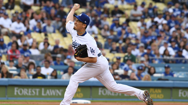 Mar 31, 2018; Los Angeles, CA, USA; Los Angeles Dodgers starting pitcher Kenta Maeda (18) throws a pitch against the San Francisco Giants at Dodger Stadium. Photo Credit: Richard Mackson-USA TODAY Sport