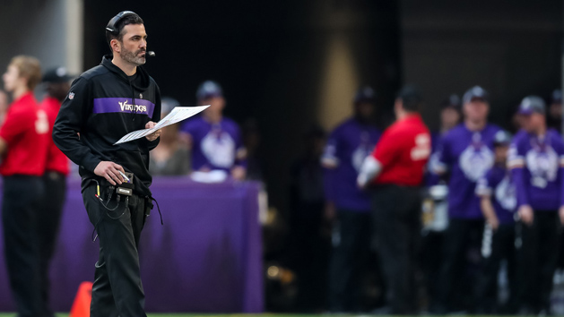 Dec 16, 2018; Minneapolis, MN, USA; Minnesota Vikings offensive coordinator Kevin Stefanski looks on during the second quarter against the Miami Dolphins at U.S. Bank Stadium. Photo Credit: Brace Hemmelgarn-USA TODAY Sports