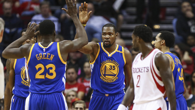 Jan 20, 2017; Houston, TX, USA; Golden State Warriors forward Kevin Durant (35) reacts after a play during the first half against the Houston Rockets at Toyota Center. Photo Credit: Troy Taormina-USA TODAY Sports