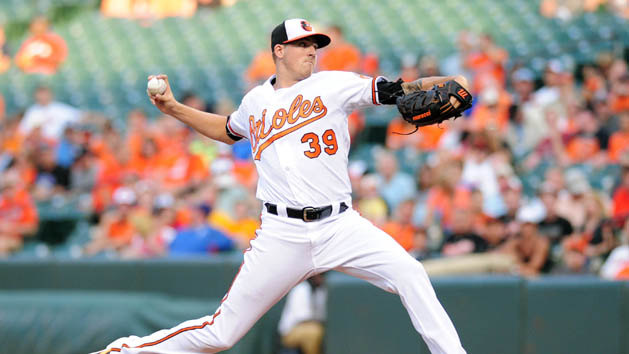 Aug 3, 2016; Baltimore, MD, USA; Baltimore Orioles pitcher Kevin Gausman (39) throws a pitch in the first inning against the Texas Rangers at Oriole Park at Camden Yards. Photo Credit: Evan Habeeb-USA TODAY Sports