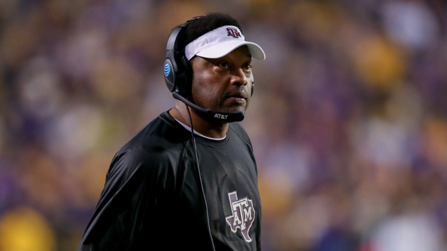 Nov 25, 2017; Baton Rouge, LA, USA; Texas A&M Aggies head coach Kevin Sumlin looks at the scoreboard during the game against the LSU Tigers at Tiger Stadium. Photo Credit: Stephen Lew-USA TODAY Sports