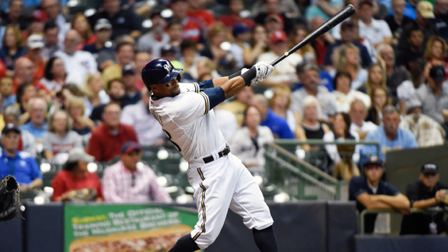 Slugger Khris Davis (18) hits a solo home run in the fifth inning against the St. Louis Cardinals at Miller Park. Photo Credit: Benny Sieu-USA TODAY Sports