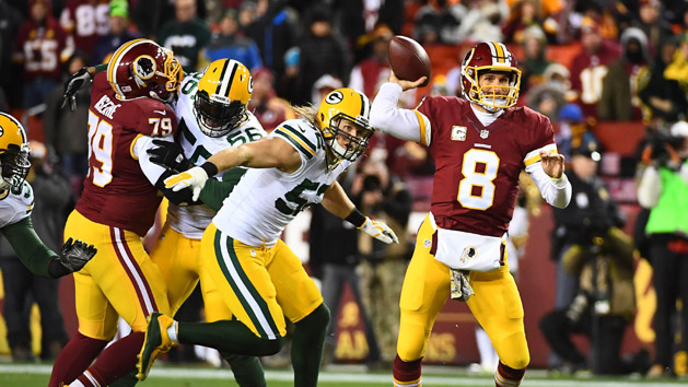 Nov 20, 2016; Landover, MD, USA; Washington Redskins quarterback Kirk Cousins (8) attempts a pass against the Green Bay Packers during the second half at FedEx Field. Photo Credit: Brad Mills-USA TODAY Sports