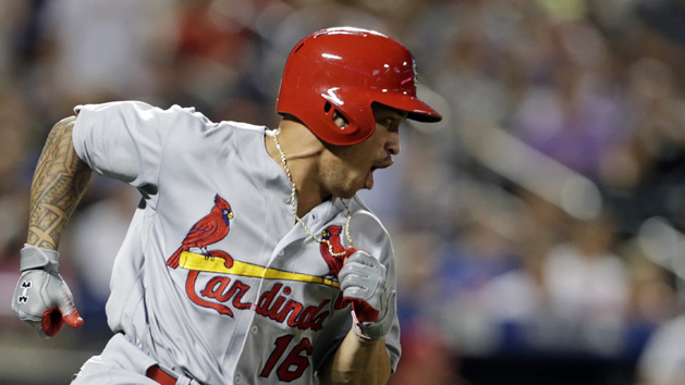 Jul 27, 2016; New York City, NY, USA; St. Louis Cardinals second baseman Kolten Wong (16) reacts after hitting an RBI double during the ninth inning against the New York Mets at Citi Field. Photo Credit: Adam Hunger-USA TODAY Sports