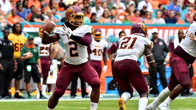 Sep 2, 2017; Miami Gardens, FL, USA; Bethune Cookman Wildcats quarterback Larry Brihm Jr. (2) throws a pass during the first half against the Miami Hurricanes at Hard Rock Stadium. Photo Credit: Steve Mitchell-USA TODAY Sports