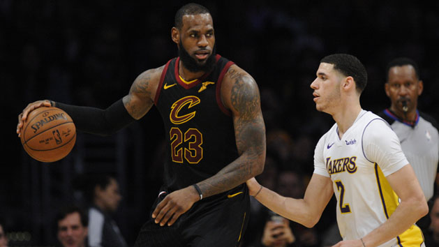 March 11, 2018; Los Angeles, CA, USA; Cleveland Cavaliers forward LeBron James (23) moves the ball against Los Angeles Lakers guard Lonzo Ball (2) during the second half at Staples Center. Photo Credit: Gary A. Vasquez-USA TODAY Sports