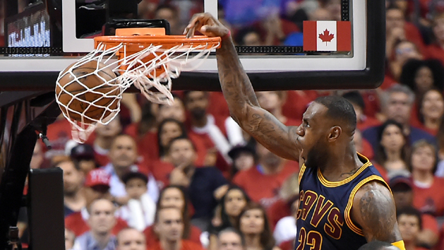 May 23, 2016; Toronto, Ontario, CAN; Cleveland Cavaliers forward LeBron James (23) dunks for a basket against Toronto Raptors in the second quarter of game four of the Eastern conference finals of the NBA Playoffs at Air Canada Centre. Mandatory Credit: Dan Hamilton-USA TODAY Sports