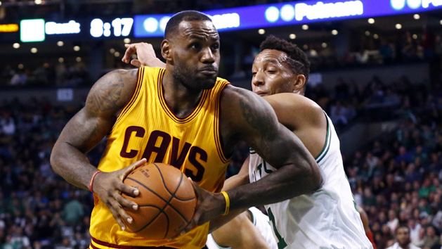 Dec 15, 2015; Boston, MA, USA; Cleveland Cavaliers forward LeBron James (23) drives to the hoop against Boston Celtics guard Evan Turner (11) during the first half at TD Garden. Mandatory Credit: Mark L. Baer-USA TODAY Sports
