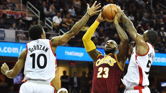 Oct 25, 2016; Cleveland, OH, USA; Cleveland Cavaliers forward LeBron James (23) dunks in the first half against the New York Knicks at Quicken Loans Arena. Photo Credit: Rick Osentoski-USA TODAY Sports