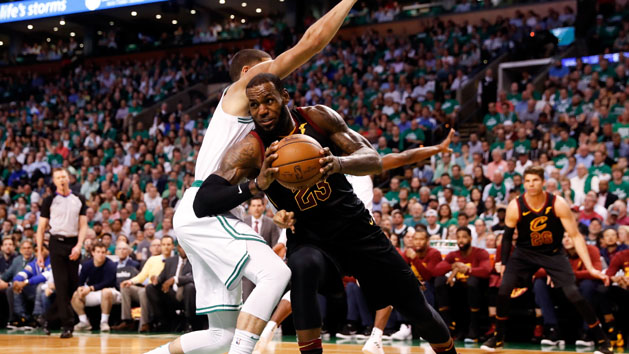 May 23, 2018; Boston, MA, USA; Cleveland Cavaliers forward LeBron James (23) drives against Boston Celtics forward Jayson Tatum (0) during the second quarter of game five of the Eastern conference finals of the 2018 NBA Playoffs at TD Garden. Photo Credit: Winslow Townson-USA TODAY Sports