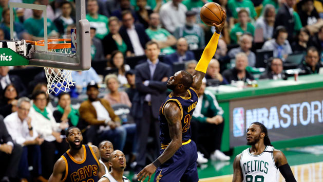 May 25, 2017; Boston, MA, USA; Cleveland Cavaliers forward LeBron James (23) dunks and scores against the Boston Celtics during the third quarter of game five of the Eastern conference finals of the NBA Playoffs at the TD Garden. Photo Credit: Greg M. Cooper-USA TODAY Sports