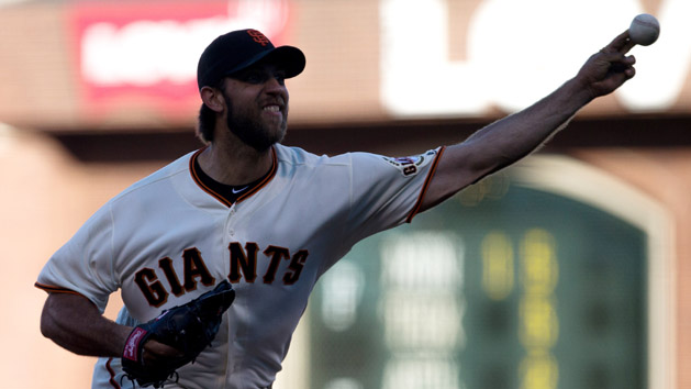 Aug 16, 2015; San Francisco, CA, USA; San Francisco Giants starting pitcher Madison Bumgarner (40) rounds third base on a solo home run against the Washington Nationals during the seventh inning at AT&T Park. Kelley L Cox-USA TODAY Sports
