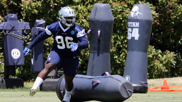 May 6, 2016; Irving, TX, USA; Dallas Cowboys defensive tackle Maliek Collins (96) runs drills during rookie minicamp at Dallas Cowboys headquarters at Valley Ranch. Mandatory Credit: Matthew Emmons-USA TODAY Sports