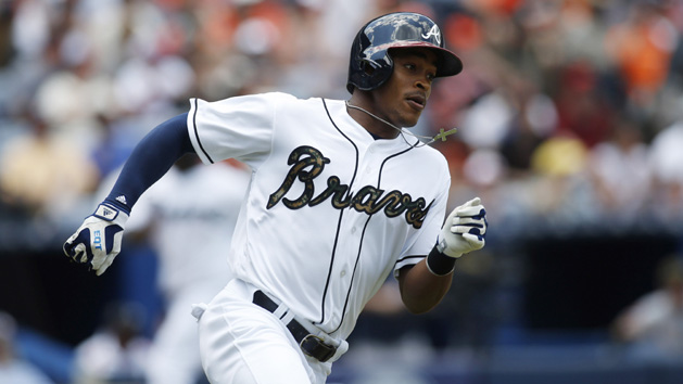 May 30, 2016; Atlanta, GA, USA; Atlanta Braves center fielder Mallex Smith (17) rounds first on a RBI triple against the San Francisco Giants in the second inning at Turner Field. Photo Credit: Brett Davis-USA TODAY Sports
