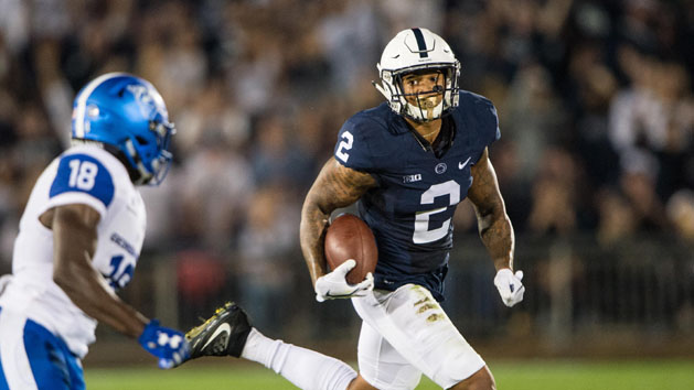Sep 16, 2017; University Park, PA, USA; Penn State Nittany Lions safety Marcus Allen (2) returns the ball after making an interception against the Georgia State Panthers during the second quarter at Beaver Stadium. Photo Credit: Gregory J. Fisher-USA TODAY Sports