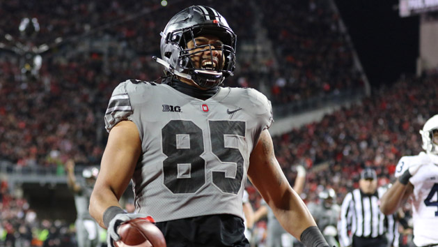 Oct 28, 2017; Columbus, OH, USA; Ohio State Buckeyes tight end Marcus Baugh (85) celebrates after catching the game winning touchdown against the Penn State Nittany Lions at Ohio Stadium. Photo Credit: Joe Maiorana-USA TODAY Sports