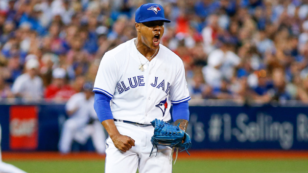 Jul 6, 2016; Toronto, Ontario, CAN; Toronto Blue Jays starting pitcher Marcus Stroman (6) reacts to striking out Kansas City Royals second baseman Whit Merrifield (not pictured) in the sixth inning at Rogers Centre. Blue Jays won 4-2. Photo Credit: Kevin Sousa-USA TODAY Sports
