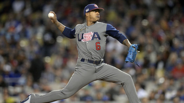 Mar 22, 2017; Los Angeles, CA, USA; USA pitcher Marcus Stroman (6) throws in the fourth inning against Puerto Rico during the 2017 World Baseball Classic at Dodger Stadium. Photo Credit: Gary A. Vasquez-USA TODAY Sports