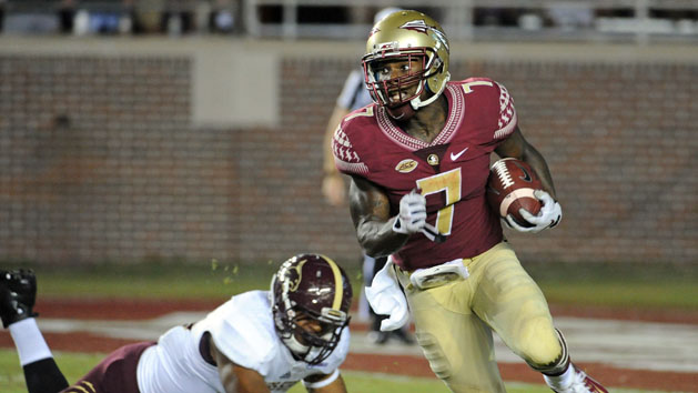 Sep 5, 2015; Tallahassee, FL, USA; Florida State Seminoles running back Mario Pender (7) runs the ball during the second half of the game against the Texas State Bobcats at Doak Campbell Stadium. Mandatory Credit: Melina Vastola-USA TODAY Sports