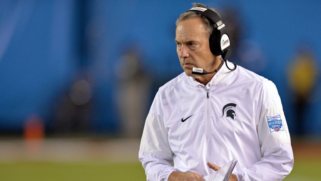 Dec 28, 2017; San Diego, CA, USA; Michigan State Spartans head coach Mark Dantonio looks on during the first quarter against the Washington State Cougars in the 2017 Holiday Bowl at SDCCU Stadium. Photo Credit: Jake Roth-USA TODAY Sports