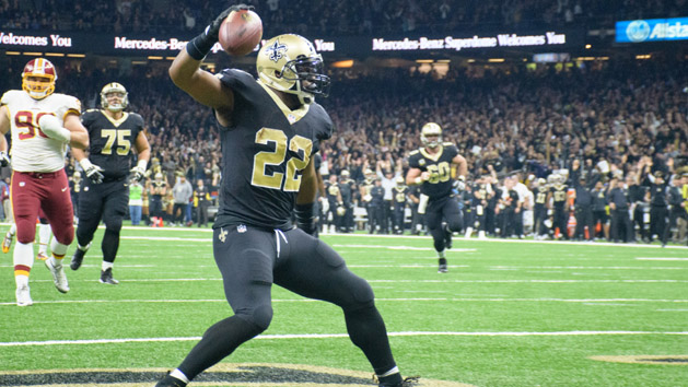 Nov 19, 2017; New Orleans, LA, USA; New Orleans Saints running back Mark Ingram after scoring a touchdown against the Washington Redskins in the NFL game at the Mercedes-Benz Superdome. Photo Credit: Scott Clause/Daily Advertiser via USA TODAY Sports