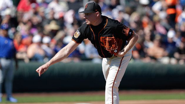 Feb 25, 2017; Scottsdale, AZ, USA; San Francisco Giants pitcher Mark Melancon throws in the fourth inning against the Chicago Cubs during a spring training game at Scottsdale Stadium. Photo Credit: Rick Scuteri-USA TODAY Sports