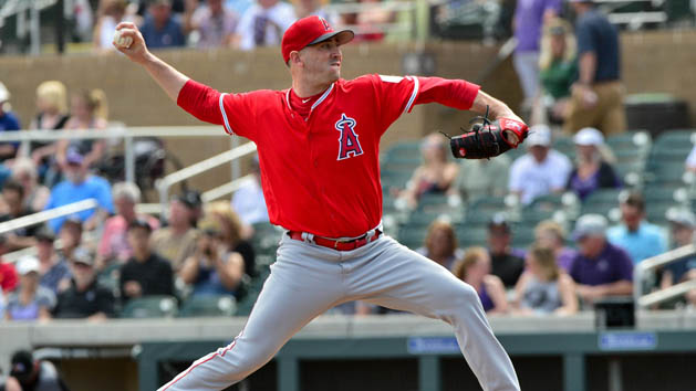 Mar 6, 2019; Salt River Pima-Maricopa, AZ, USA; Los Angeles Angels starting pitcher Matt Harvey (33) throws during the first inning against the Colorado Rockies at Salt River Fields at Talking Stick. Photo Credit: Matt Kartozian-USA TODAY Sports