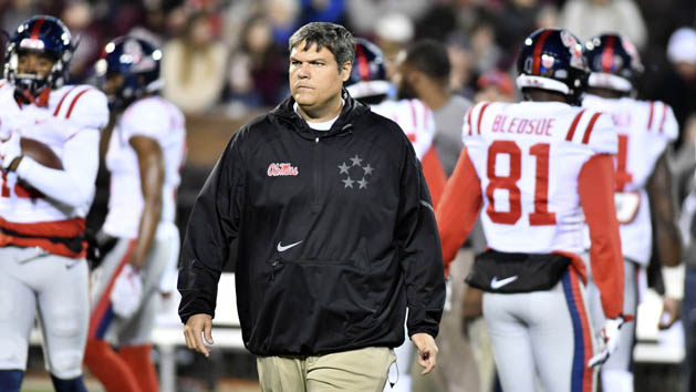 Nov 23, 2017; Starkville, MS, USA; Mississippi Rebels head coach Matt Luke walks on the field before the game against the Mississippi State Bulldogs at Davis Wade Stadium. Photo Credit: Matt Bush-USA TODAY Sports