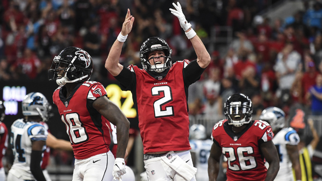Oct 15, 2017; Atlanta, GA, USA; Atlanta Falcons quarterback Matt Ryan (2) throws a pass against the Miami Dolphins in the first quarter at Mercedes-Benz Stadium. Photo Credit: Brett Davis-USA TODAY Sports